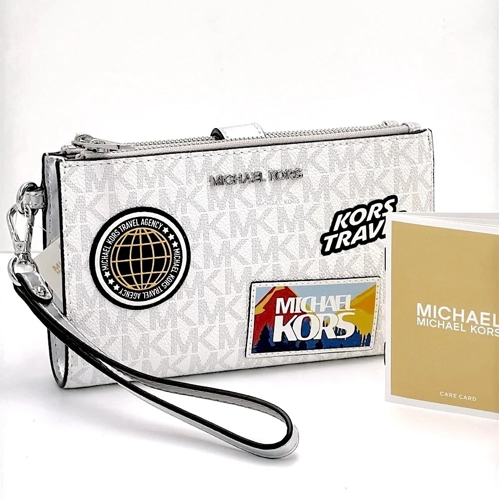 Michael kors Jet Set Travel Large Embellished Signature Logo Wristlet Optic Whit